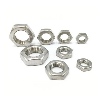 Tiêu chuẩn m3 m4 m5 m6 m8 m10 m12 m16 m18 m20 bu lông đai ốc mỏng lục giác lục giác lục giác đai ốc 304 thép không gỉ