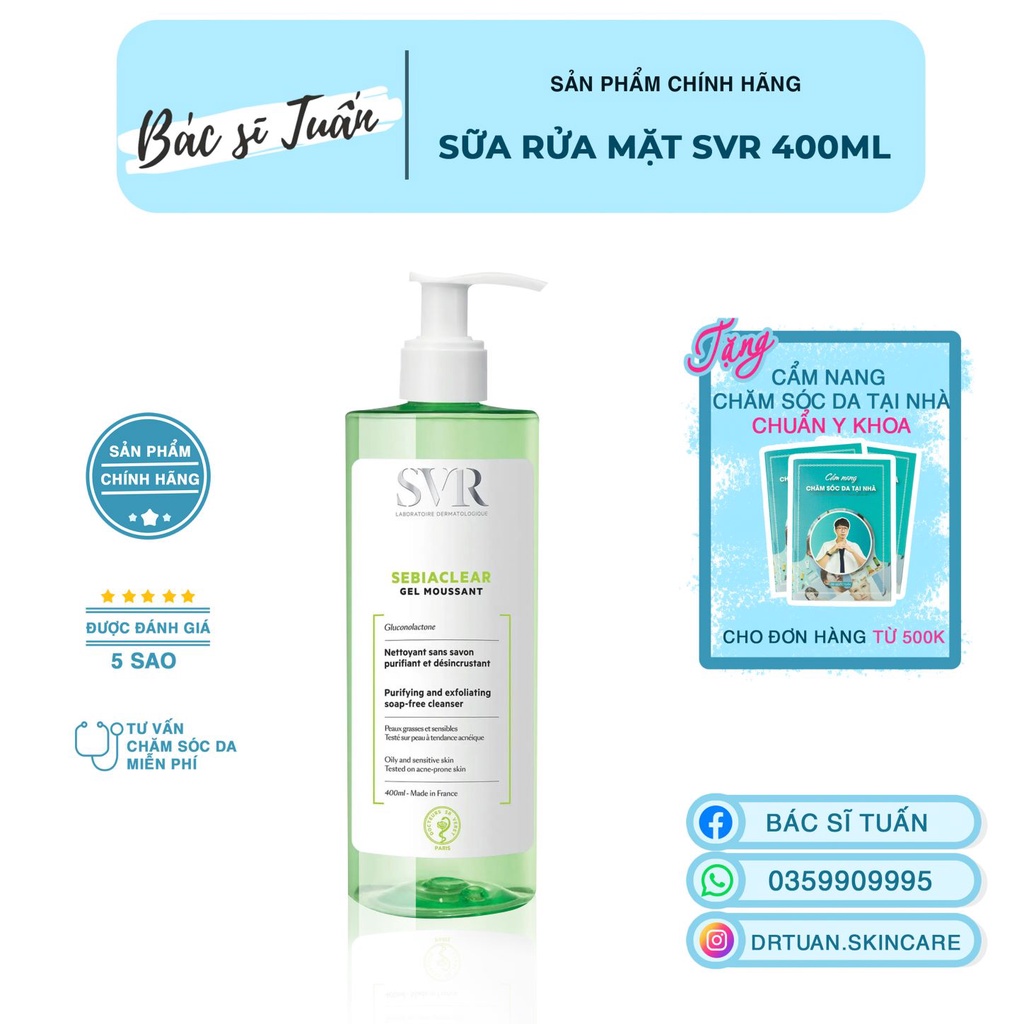 Sữa Rửa Mặt Dành Cho Da Dầu Mụn - SVR Sebiaclear Gel Moussant 400ml