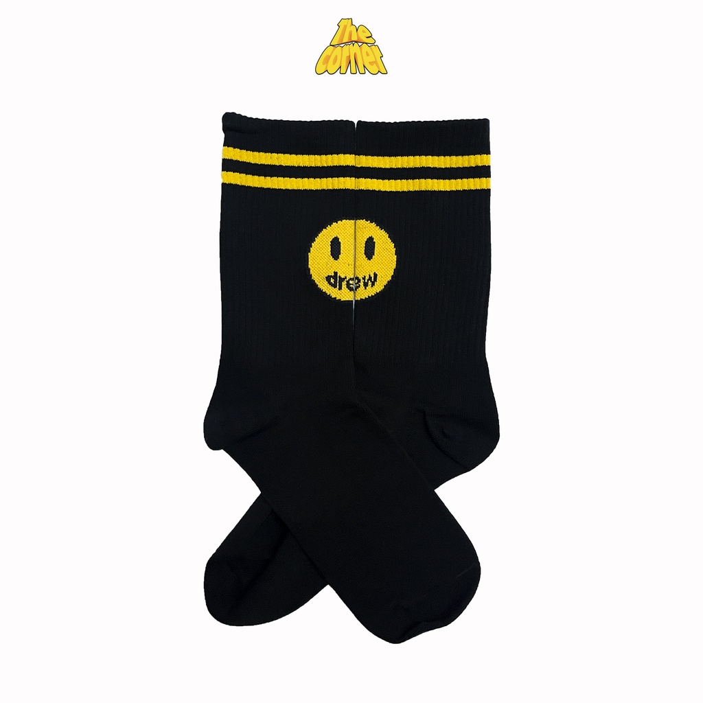 Tất cao cổ unisex dệt kim Drew House họa tiết trơn, tie-dye thêu Logo mặt cười