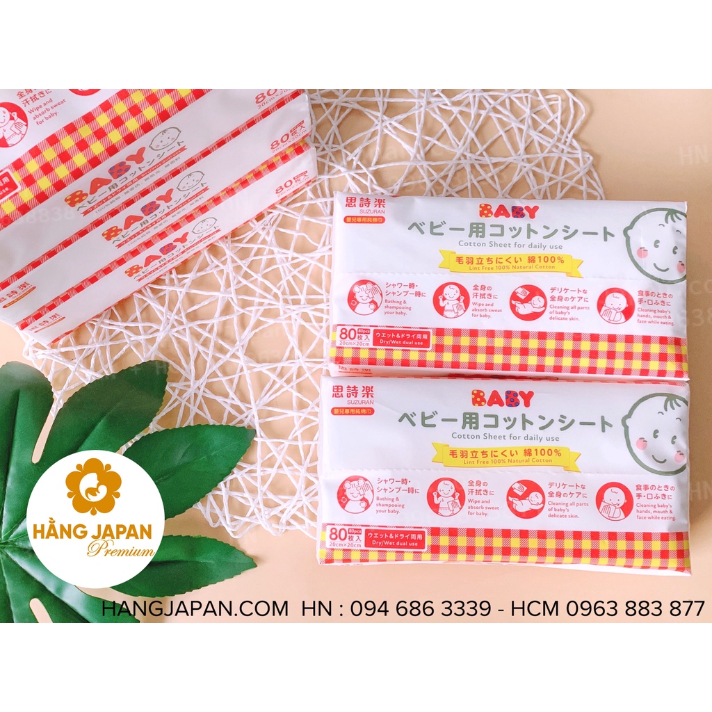 Khăn khô cotton kháng khuẩn đa năng cho bé Suzuran (80c) - Chất liệu mềm mại an toàn