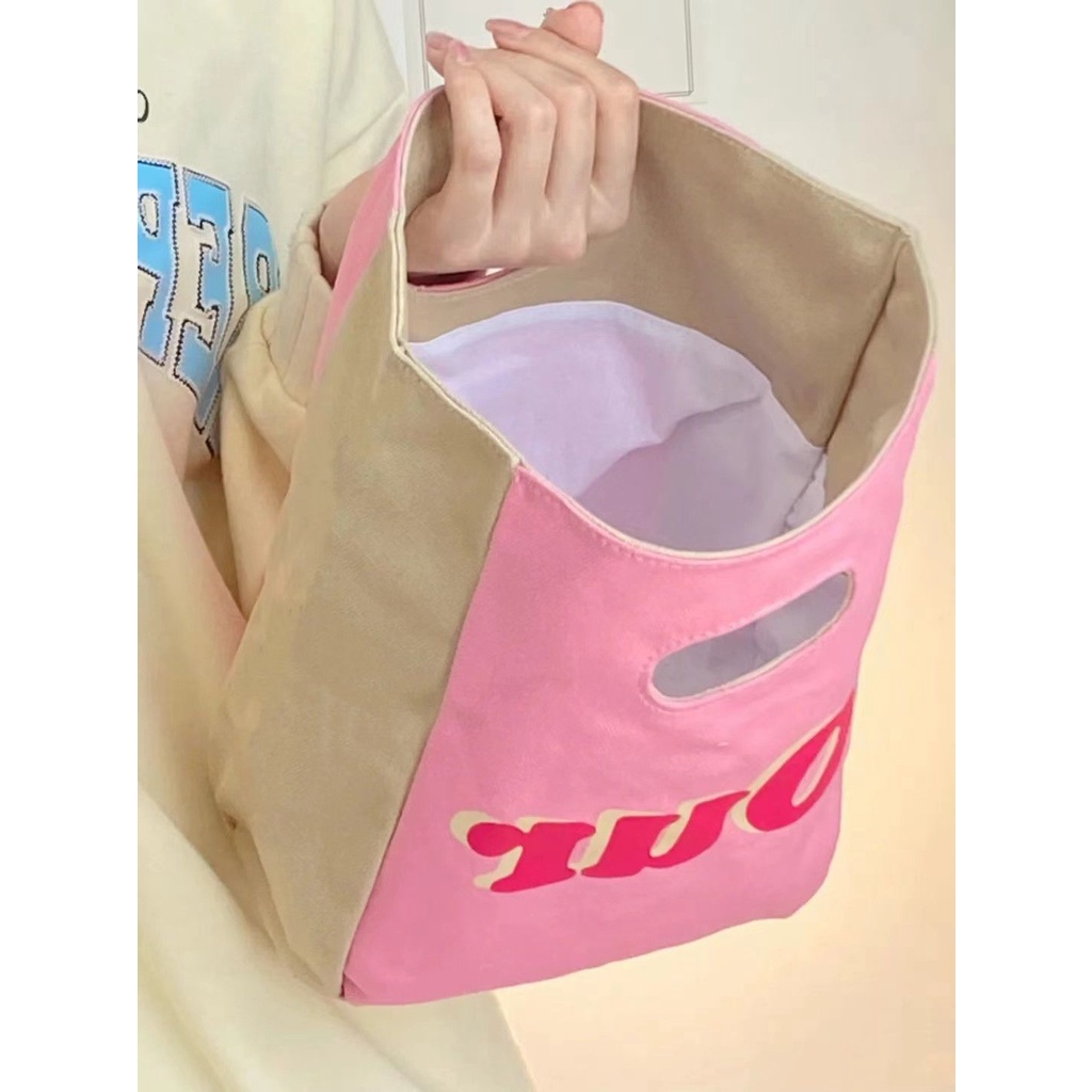 Túi Xách Tay Đựng Hộp Cơm Trưa Bằng Vải Bạt In Chữ Phong Cách Nhật Bản