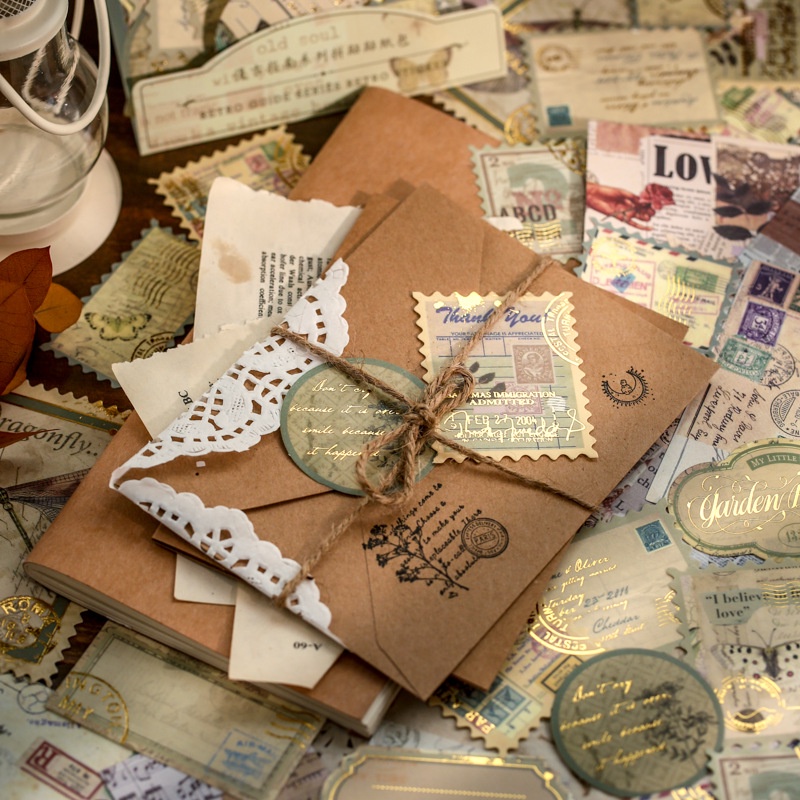 Sticker Chủ đề Retro ánh nhũ trang trí sổ tay, scrapbook, planner,.. [ 079 ]