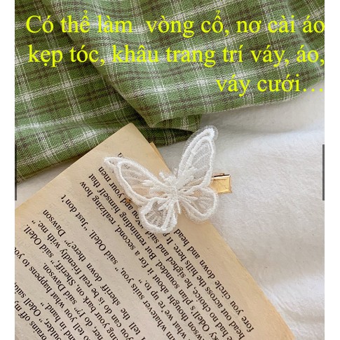 Set 4 bướm thêu trắng đa năng làm kẹp tóc dây chuyền khâu váy áo