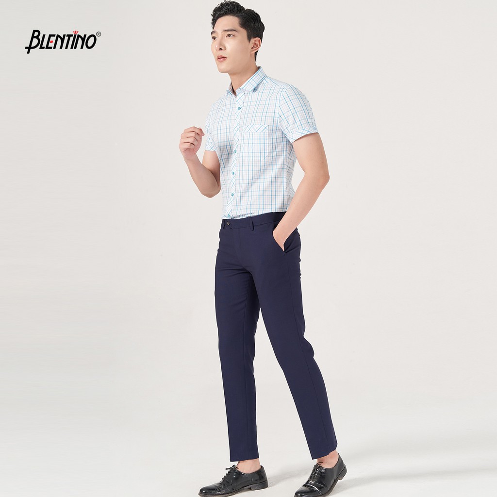 Áo sơ mi cộc tay Blentino kẻ sọc xanh BCV19(2)