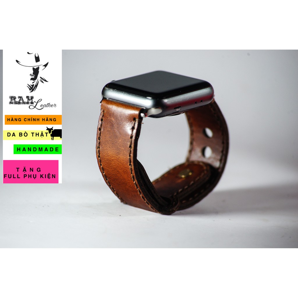 Dây Apple Watch , iWatch , iphone Watch da bò nâu đỏ RAM Leather sang trọng