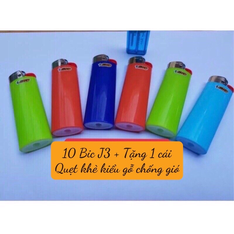 𝐐𝐮𝐞̣𝐭 𝐁𝐚̣̂𝐭 𝐋𝐮̛̉𝐚 Bic J3 ( combo 10 cái + tặng 1 cái quẹt khè chống gió kiểu gỗ)