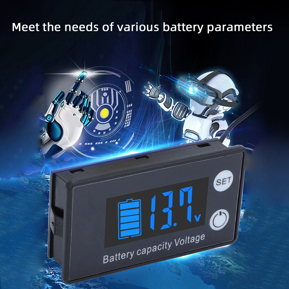 Vôn Kế Kỹ Thuật Số Ziqucu Hai Dây Hiển Thị Nhiệt Độ Pin Lithium 7-70V