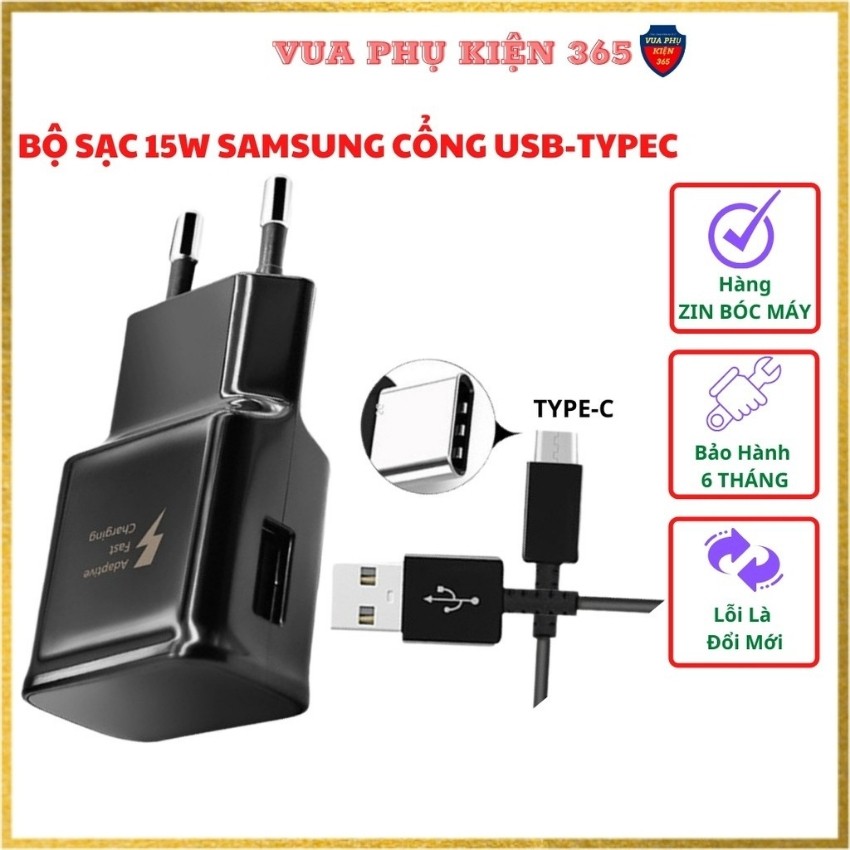 Bộ Sạc Nhanh 15W Samsung S8/S9/Note8/Note9/A50/A70/S10/M20 CHÍNH HÃNG Cổng USB Type C - Hàng ZIN BÓC MÁY, BH 6 Tháng