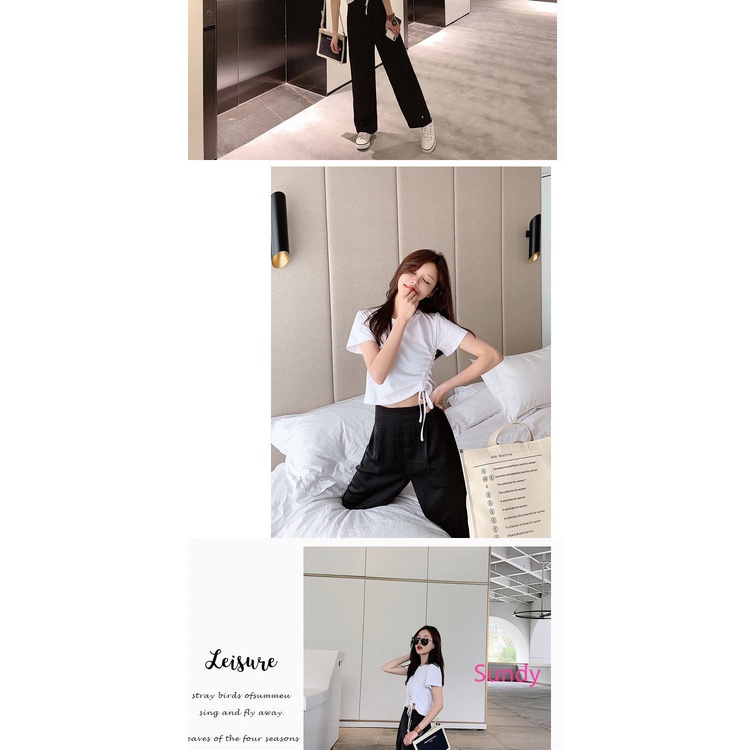 Áo Croptop Dây Rút Màu Sắc Trẻ Trung Phong Cách Hàn Quốc Cho Nữ