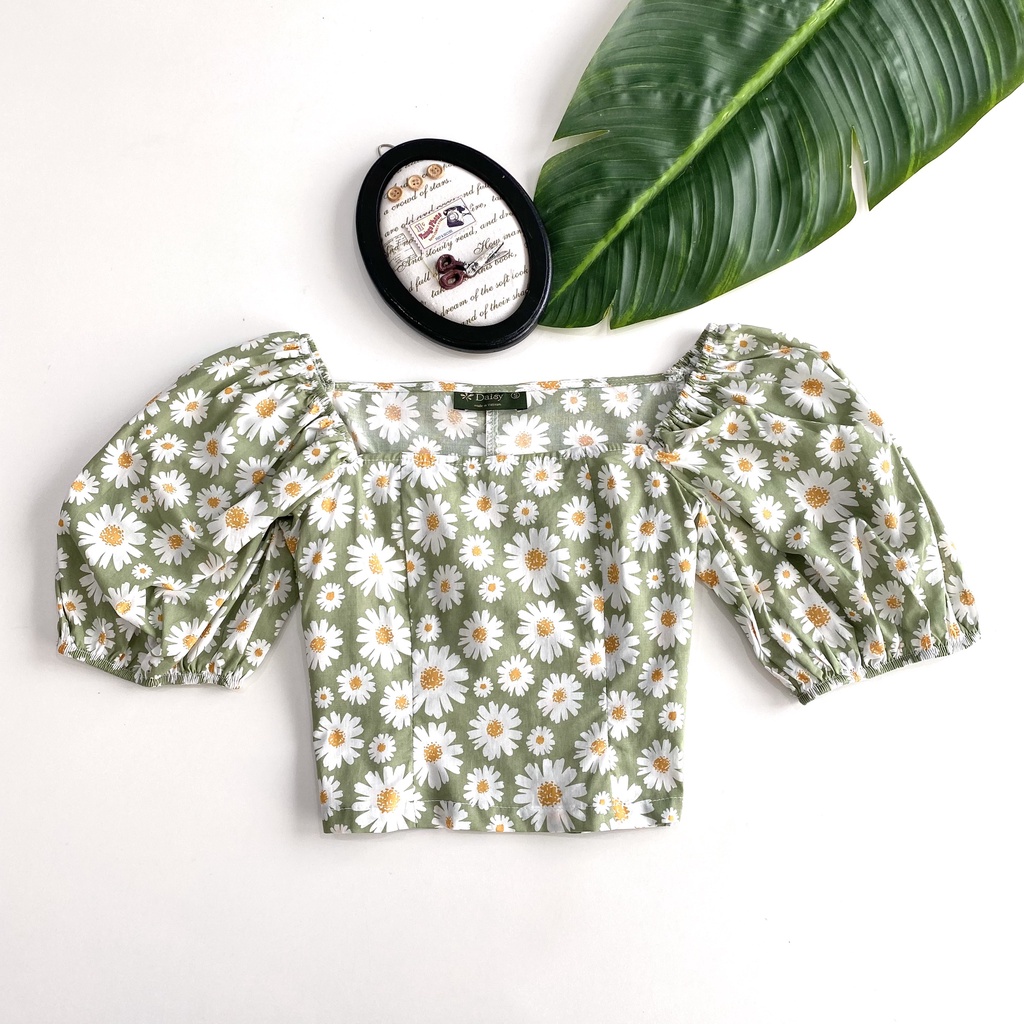 Áo Daisy thiết kế cố vuông họa tiết hoa bản to, chất liệu thô mã TKA8919