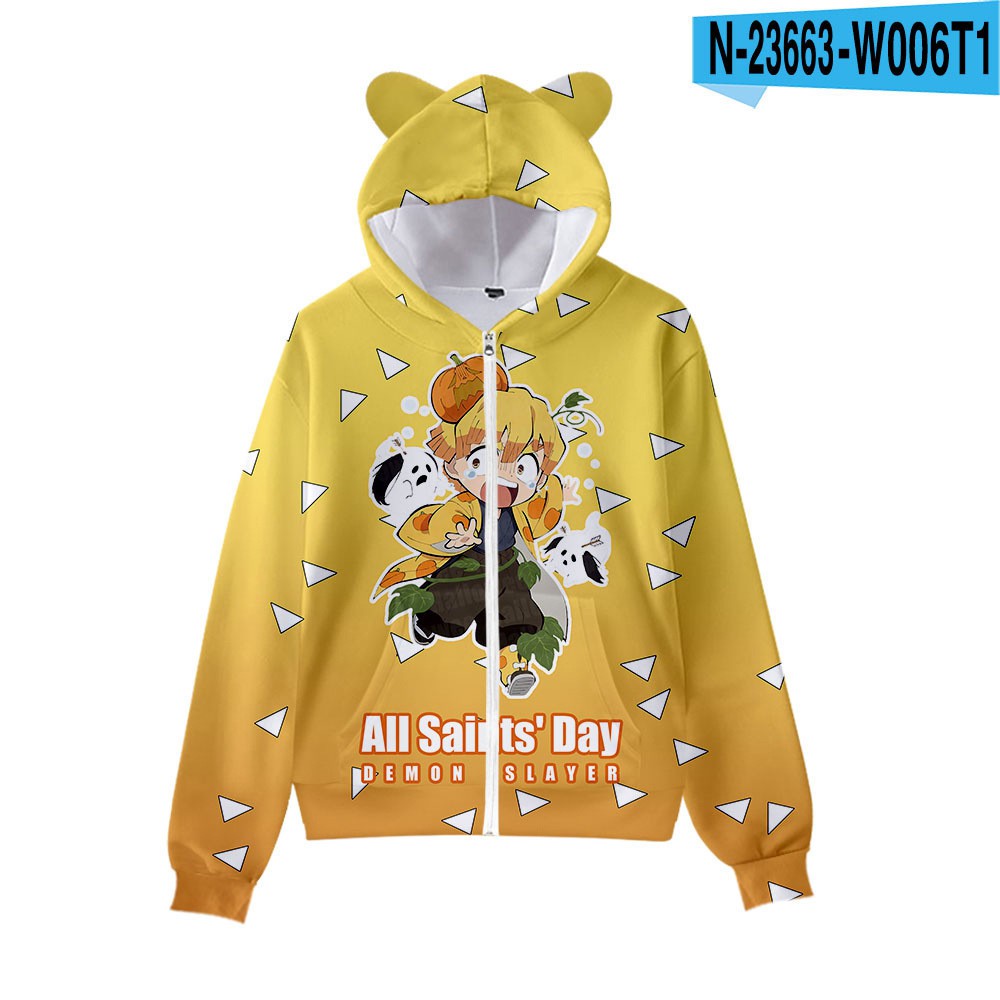 Áo Khoác Hoodie Có Khóa Kéo In Hình Tai Mèo Thời Trang Halloween Cho Bé