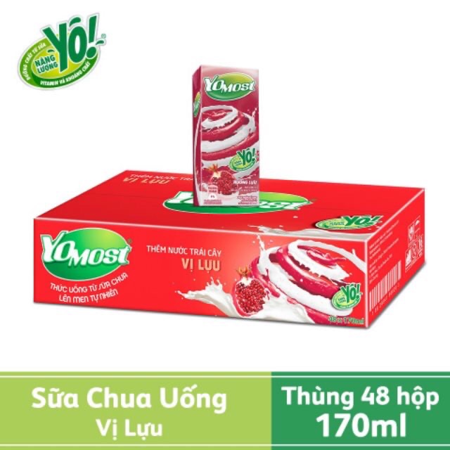 💖Sữa Chua Uống YoMost Có 4 Vị Dâu, Cam, Lựu, Việt Quất Thùng 48hộp x 170ml