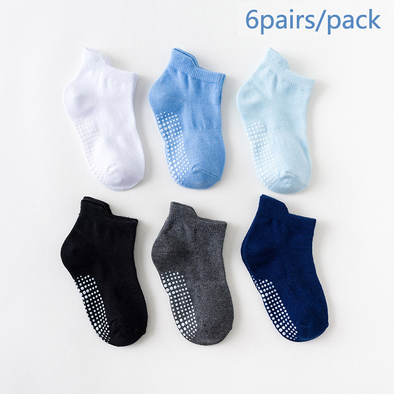 Bộ 6 đôi tất cotton chống trượt màu trơn tiện dụng cho bé 0-6 tuổi