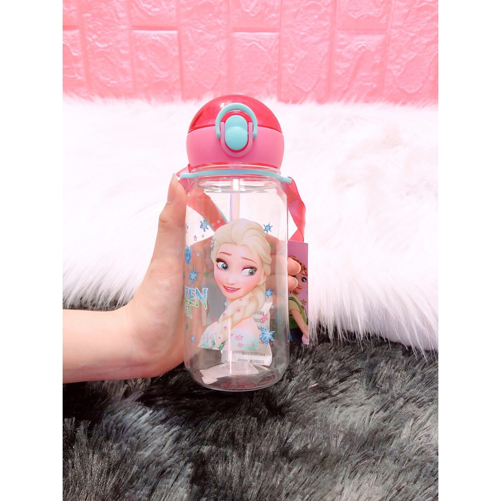 Bình nước cho bé đi học (3696) , đi chơi đủ hình Kitty , Elsa , Nhện... 450ml