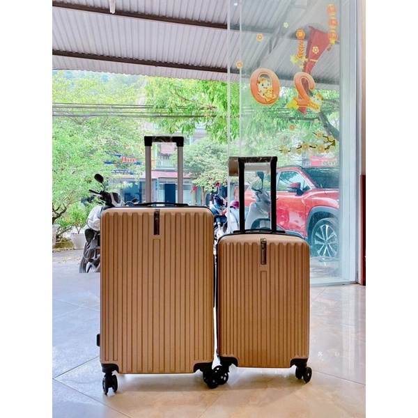 Vali kéo du lịch cao cấp xách tay vân dọc bo góc có khuy móc đồ nhựa dẻo chống va đập size20 MS02