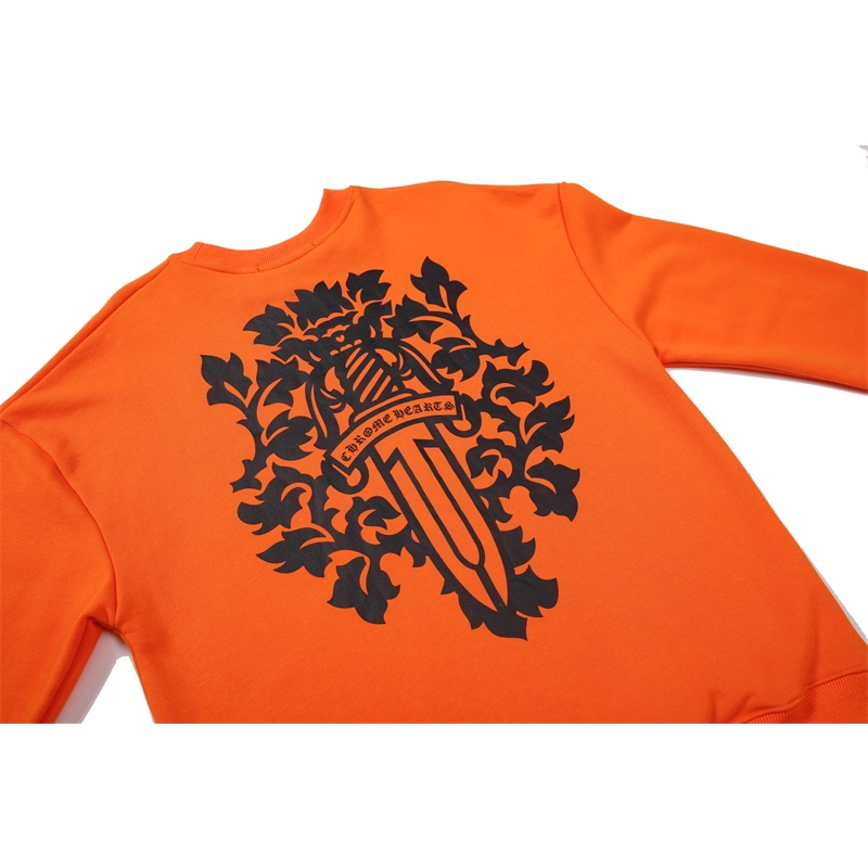 Áo sweater cổ tròn dáng rộng in hình cây kiếm hoa màu cam thời trang cho nam và nữ