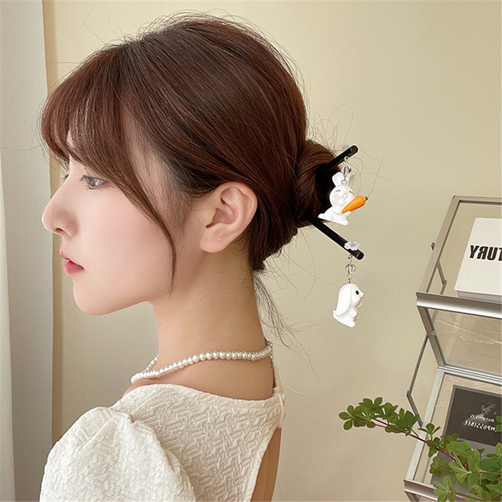 Trâm Cài Tóc Bằng Gỗ Hình Thỏ / Mèo Dễ Thương Phong Cách Cổ Điển