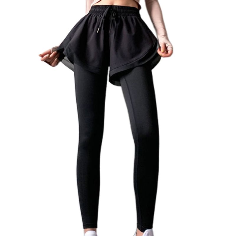 Quần Legging Thể Thao Lưng Cao 2 Trong 1 Màu Sắc Đơn Giản Cho Nữ