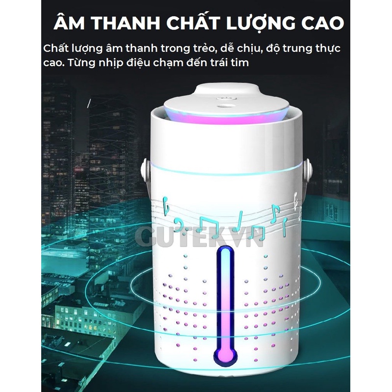 Máy phun sương tạo độ ẩm xông tinh dầu kiêm loa bluetooth không dây nghe nhạc đèn led nhiều màu – Gutek K1