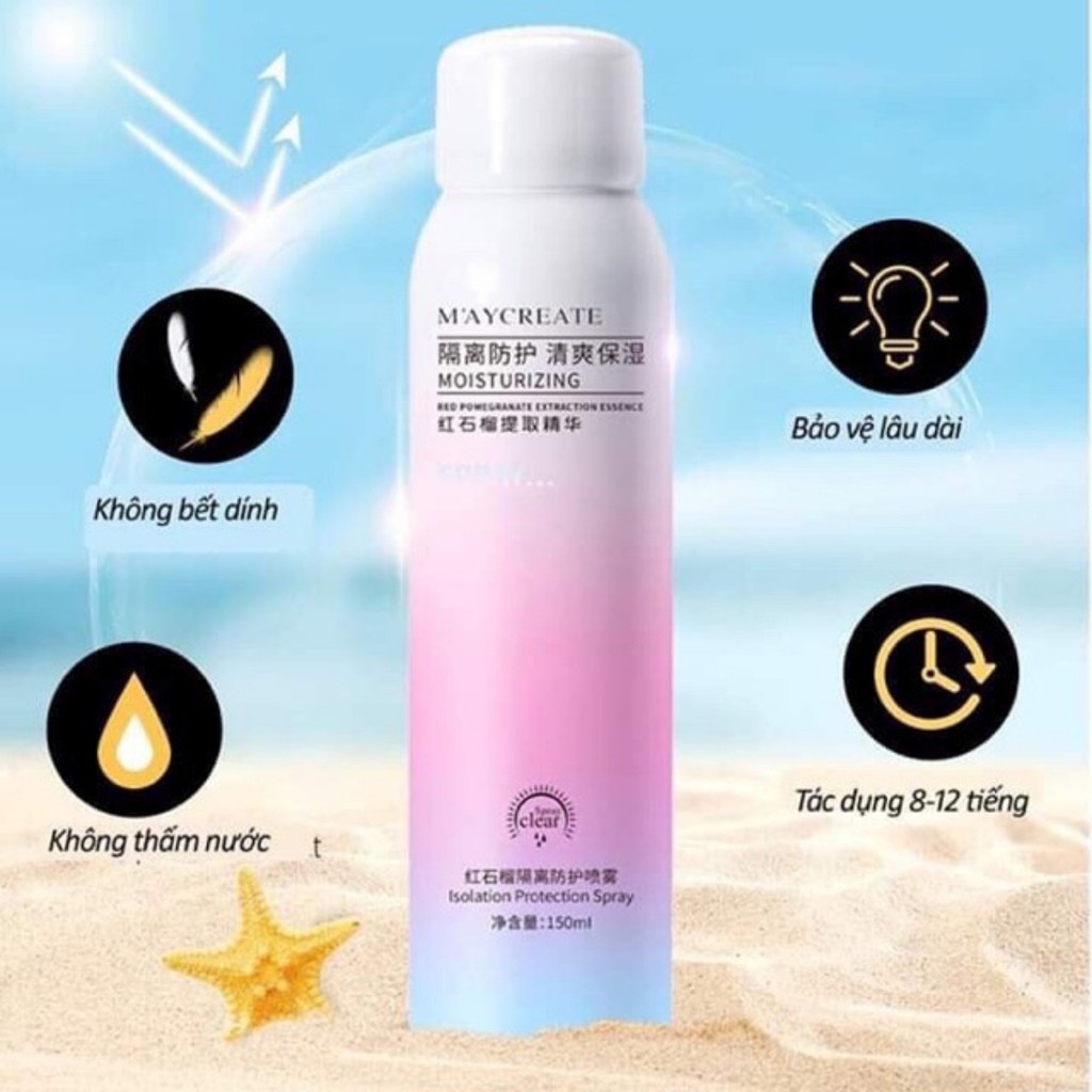 Xịt Chống Nắng MayCreate Dưỡng Trắng Da MayCreate Moisturizing Spray 150ml - Khongcoson