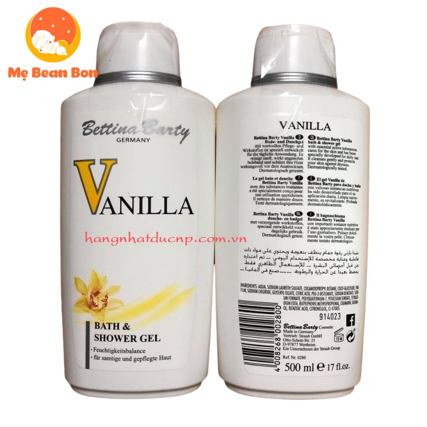 Sữa Tắm hương nước hoa cao cấp quyến rũ Bettina Barty Vanilla 500 ml của Đức giữ Hương Thơm Lâu tự nhiên