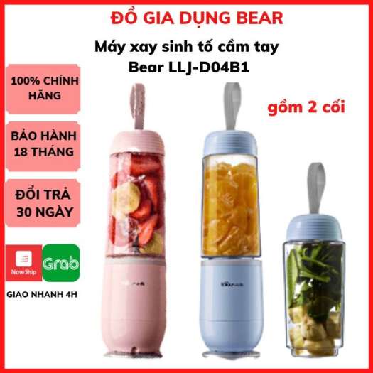Máy Xay Sinh Tố Cầm Tay Mini Bear LLJ-D04B1, Công Suất 150W, Máy Xay Sinh Tố Gồm 2 Cốc - Bảo Hành 18 Tháng