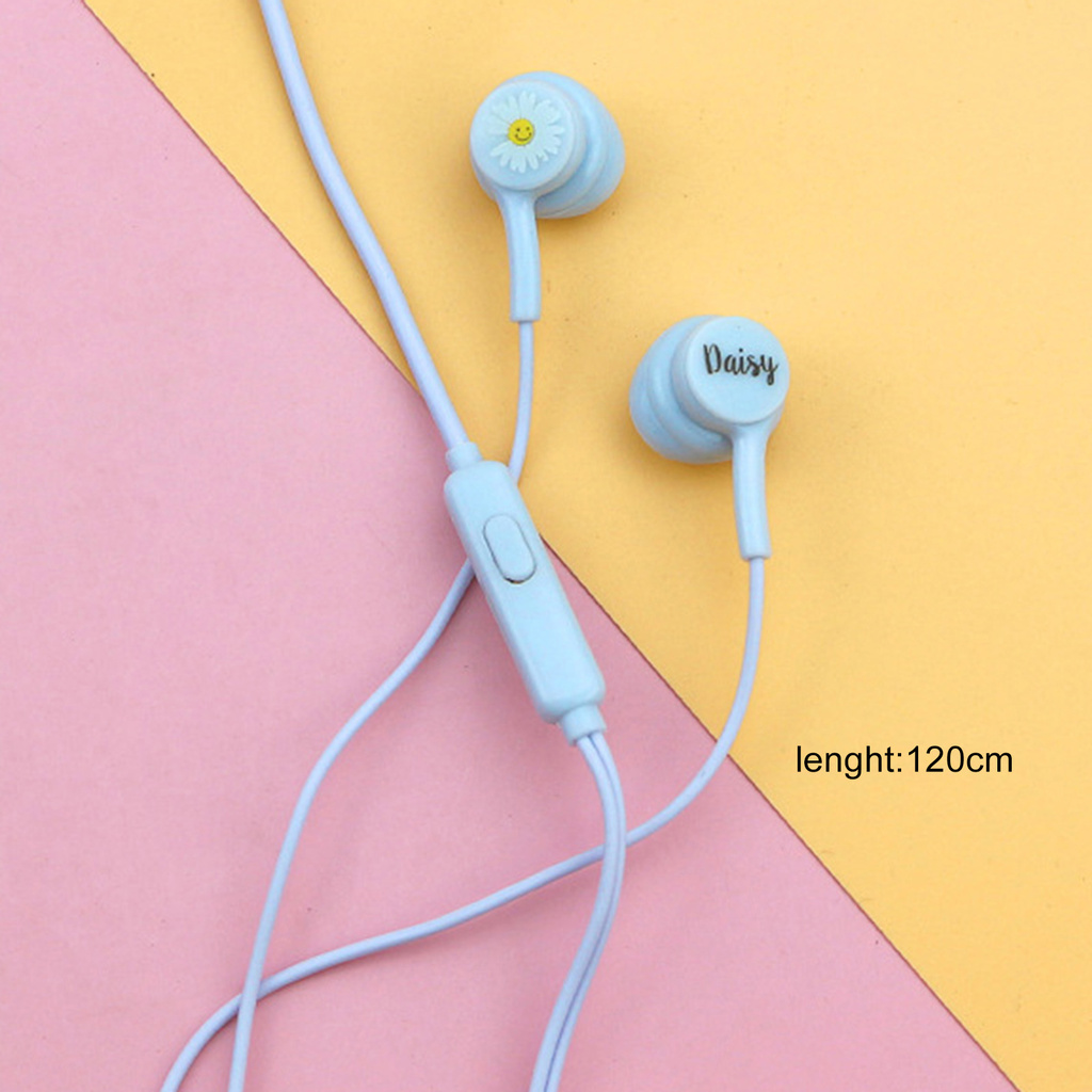 Earphone Wired Noise Reduction Flower Print In-ear Headphone for Phone