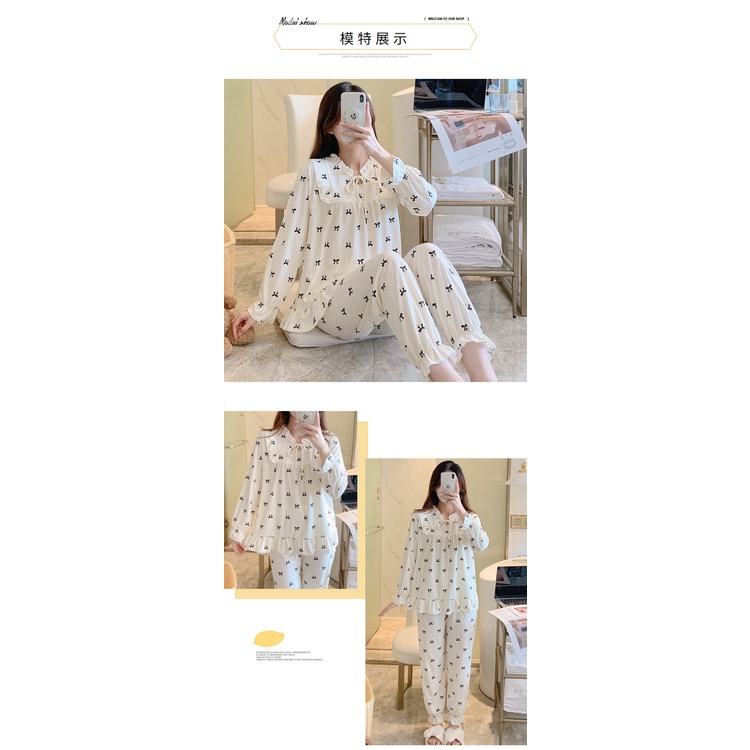 Bộ Đồ Ngủ Tay Dài In Họa Tiết Hoa Dễ Thương Phong Cách Nhật Bản Cho Nữ