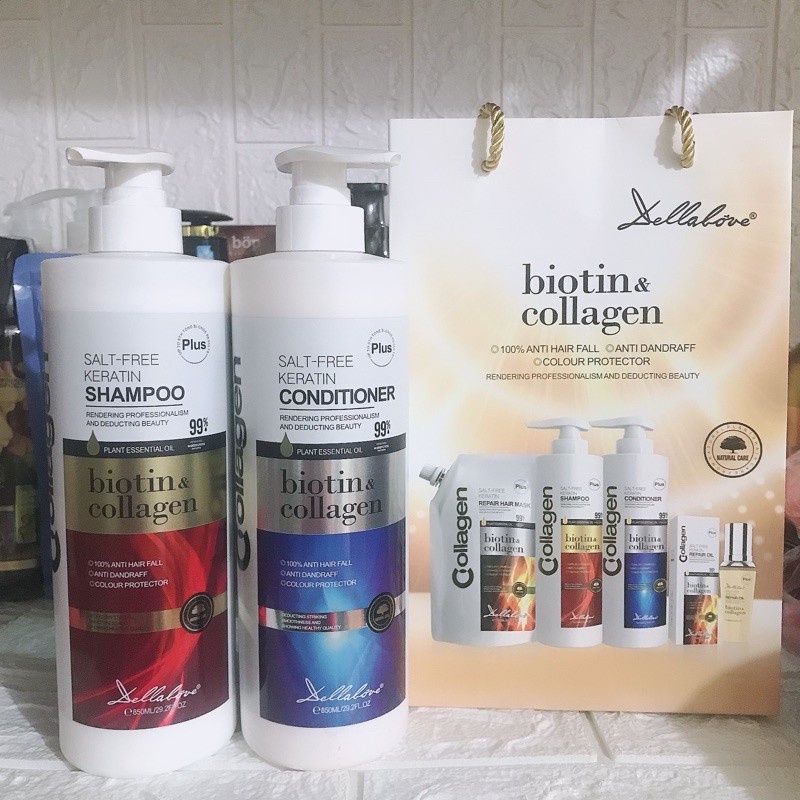 Cặp Dầu Gội Xả BIOTIN COLLAGEN PLUS 850MLx2 Mềm Mượt Tóc- Hàng Chính Hãng Pink Cosmetic