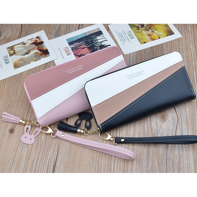 Bóp ví dài nữ cầm tay kiểu dáng Hàn Quốc màu sắc tương phản nhiều ngăn đựng có khóa kéo MSP Y-2110