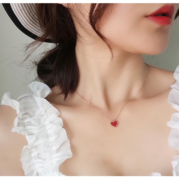 Vòng cổ Xương Đòn Mặt Trái Tim Đỏ Đơn Giản Hàn Quốc