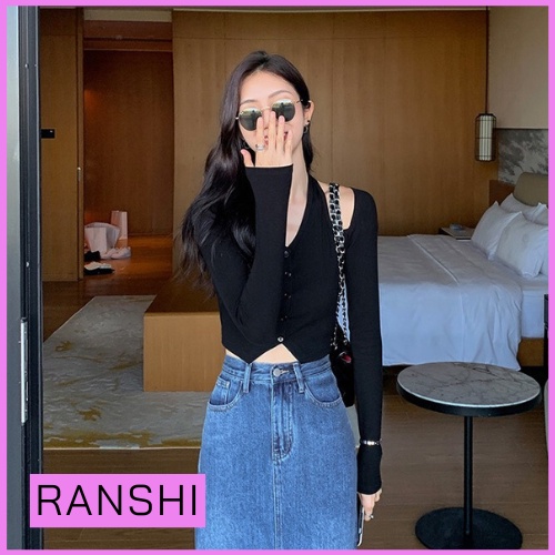 [HÀNG LOẠI 1] Áo Croptop Tay Dài RANSHI Áo Thun Dáng Ngắn Khoét Vai Vải Thun Gân Thoáng Khí Siêu Cá Tính - RA071