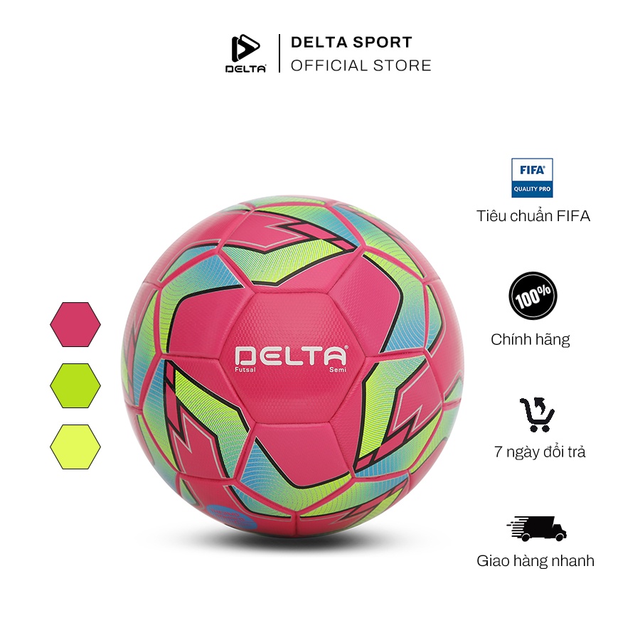 Bóng đá futsal DELTA Semi F4 size 4 da TPU tổng hợp, chơi trên sân cỏ nhân tạo hoặc trong nhà phù hợp từ 12 tuổi.
