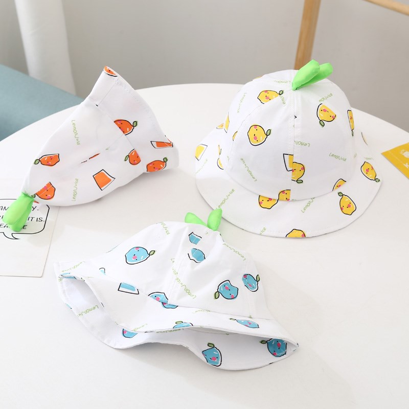 [Mã FASHIONCB264 giảm 10K đơn bất kỳ] Printed Bean Sprouts Sunbath Hat For Baby Girl Cute Flat-edge Fisherman Hat