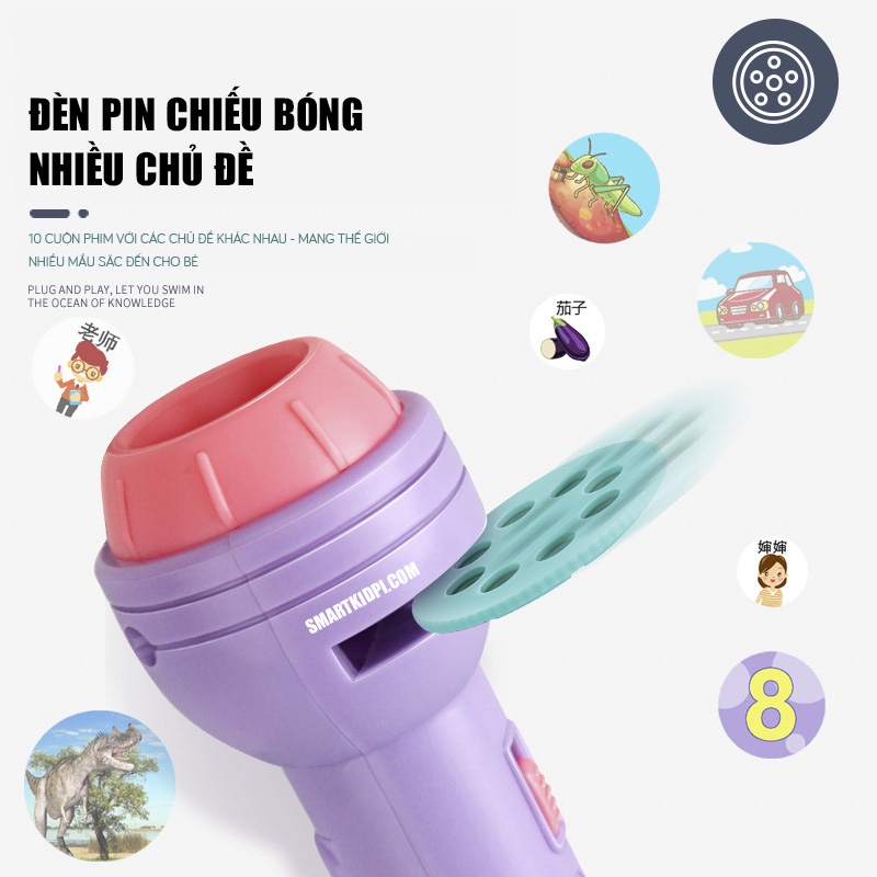 Đèn pin chiếu hình 80 hình động vật và các nhân vật hoạt hình cho bé