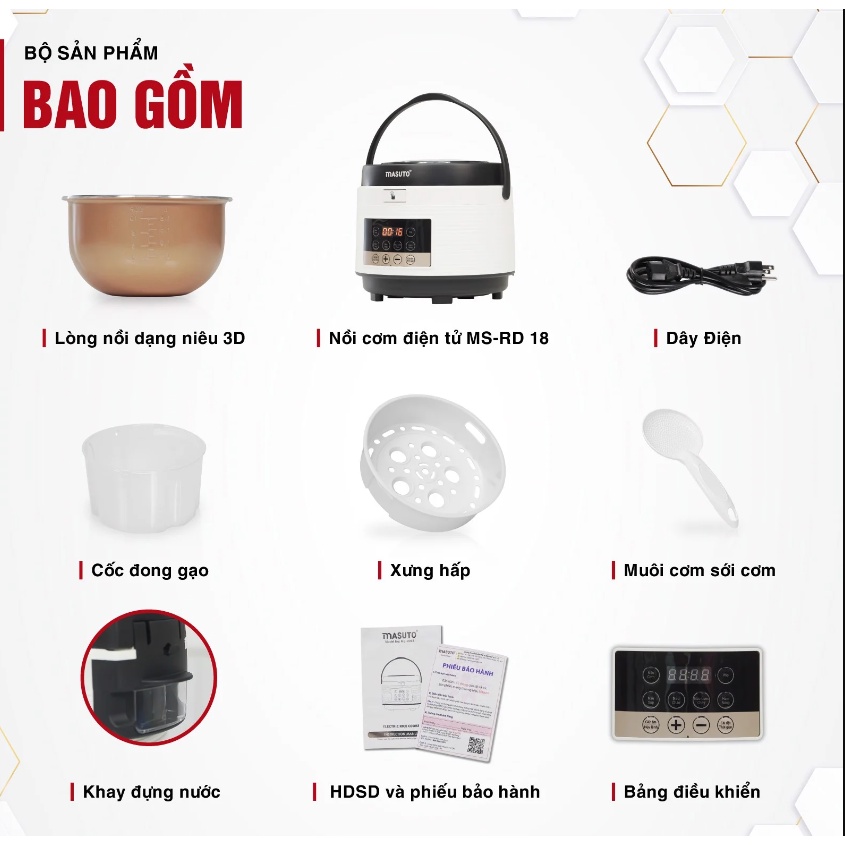Nồi Cơm Điện Tử Lòng Niêu Masuto Chính Hãng 1,8L Nấu Ngon Vị Truyền Thống Có Thể Nấu Cơm Cháy- Công xuất 700W - BH 1 năm