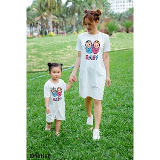 [Mẫu Hót ] Đầm Suông Mẹ Và Bé In Chữ Baby Dễ Thương - DMB10