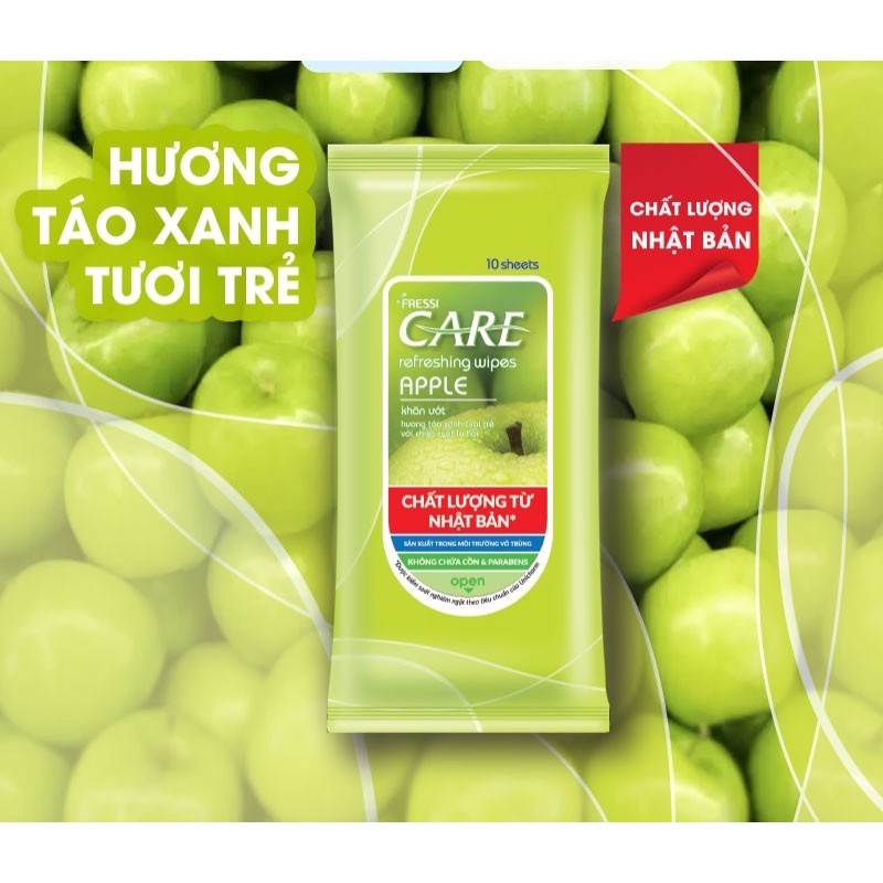 [Chính Hãng] Khăn ướt Fressi Care Apple gói 10 miếng - hương táo xanh