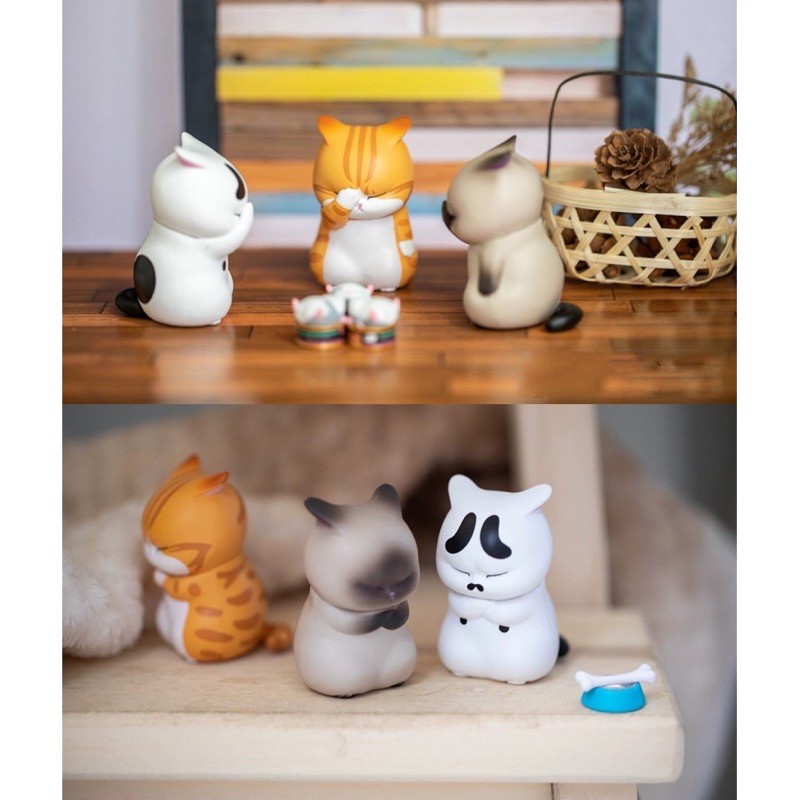 Set mô hình 9 chú mèo trầm cảm cực dễ thương dùng để trang trí bàn làm việc chơi game