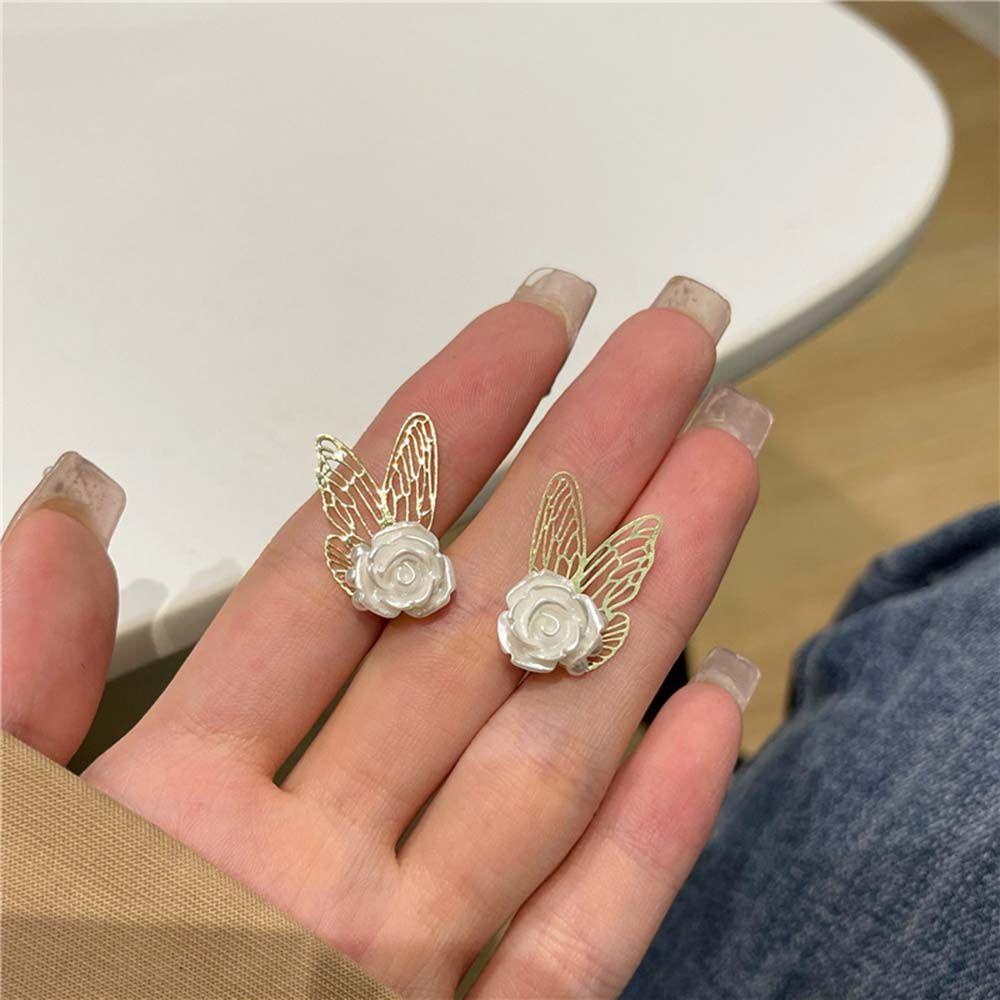 MOCHO Bông Tai Hình Bướm Màu Trắng Phong Cách Hàn Quốc Sang Trọng Thời Trang Cho Nữ