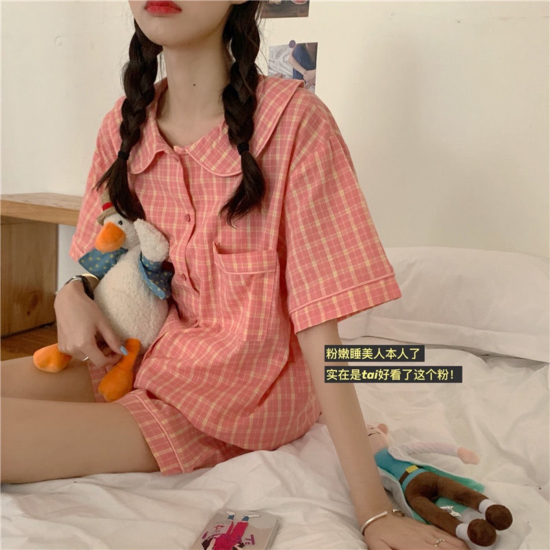 Bộ Đồ Ngủ Tay Ngắn In Họa Tiết Dễ Thương Phong Cách Hàn Quốc Thời Trang Mùa Hè | BigBuy360 - bigbuy360.vn