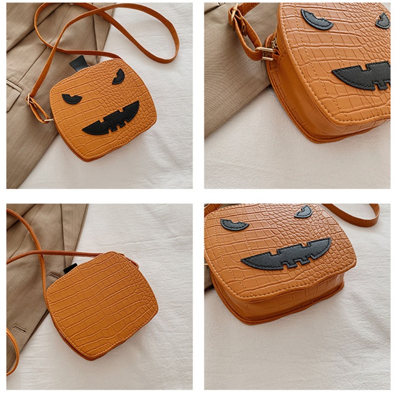 Túi Đeo Chéo Da PU Hình Bí Ngô Phong Cách Halloween Cho Nữ
