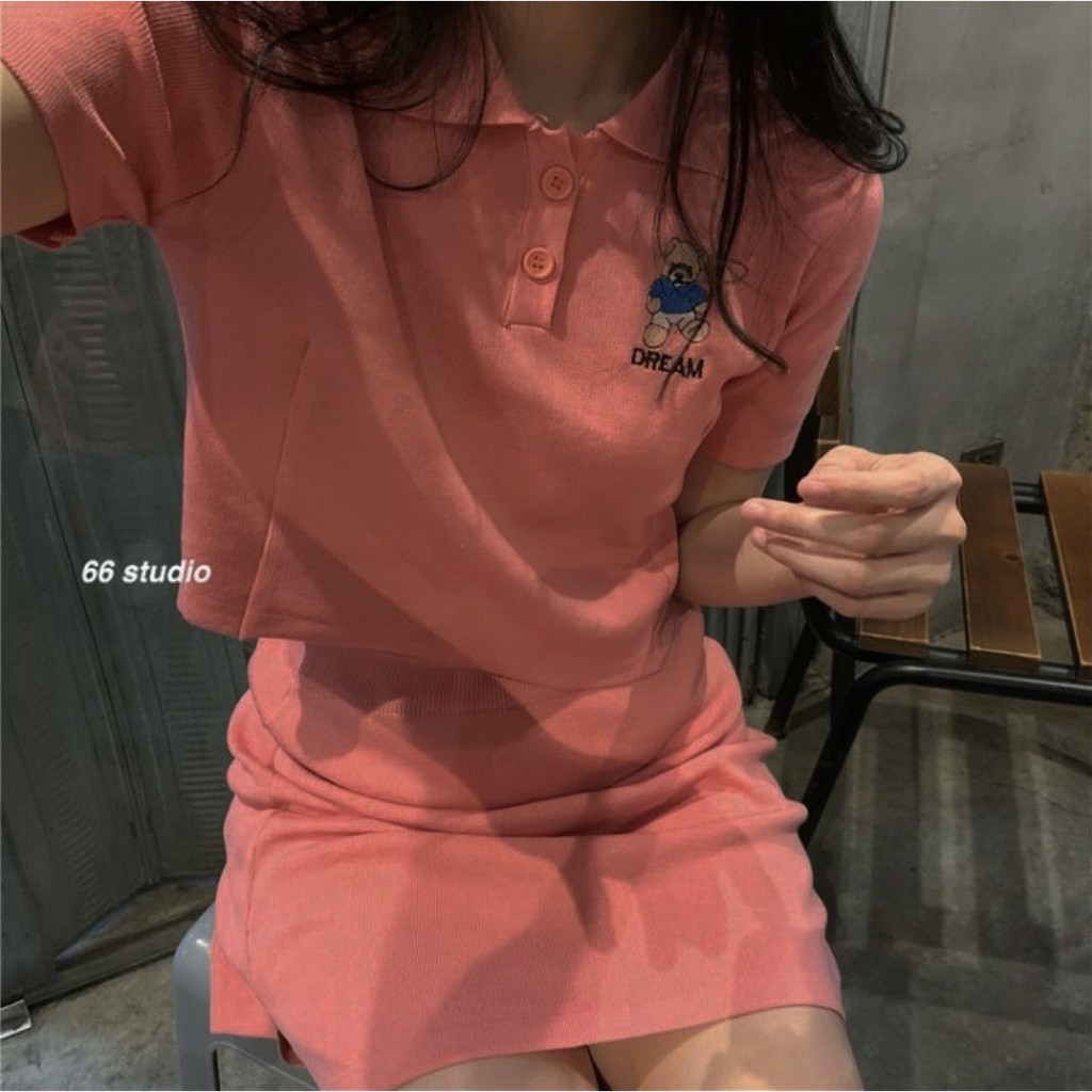 SET CROPTOP GẤU KÈM QUẦN VÁY TRẮNG NÂU (về thêm đỏ cam) 🎀 | BigBuy360 - bigbuy360.vn