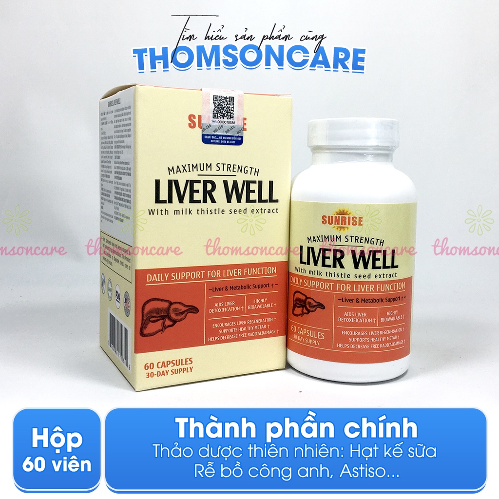 Viên uống bổ gan Sunrise Liver Well hạ men gan bảo vệ tế bào gan tăng cường chức năng gan hộp 60 viên nhập khẩu Mỹ