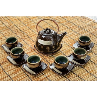 Bộ ấm trà, đá xanh ngọc hoa trong lòng ấm chén gốm sứ Bát tràng