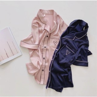 bộ ngủ lụa tim xanh/hồng