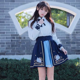 Hán phục cách tân cosplay váy Lolita cổ trang Có Sẵn bông hoa sen kèm nơ cài cổ