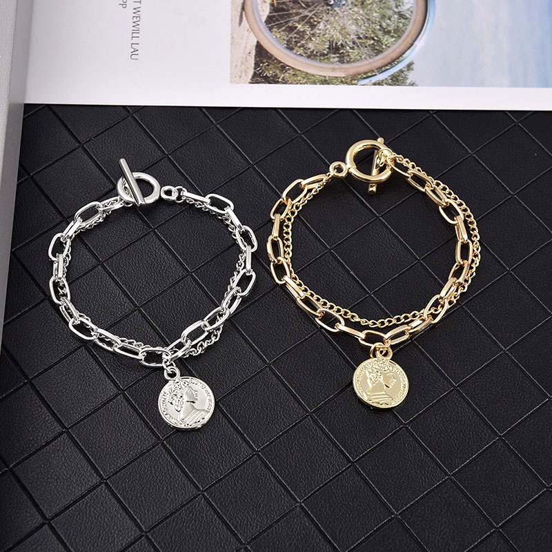 Vòng đeo tay hai lớp mặt đồng xu phong cách cổ điển thời trang dành cho nam và nữ