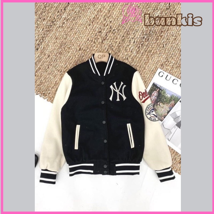 Áo Bomber NY Chất Nỉ Trong Lót Lông, Logo Thêu Cúc Bấm | BigBuy360 - bigbuy360.vn