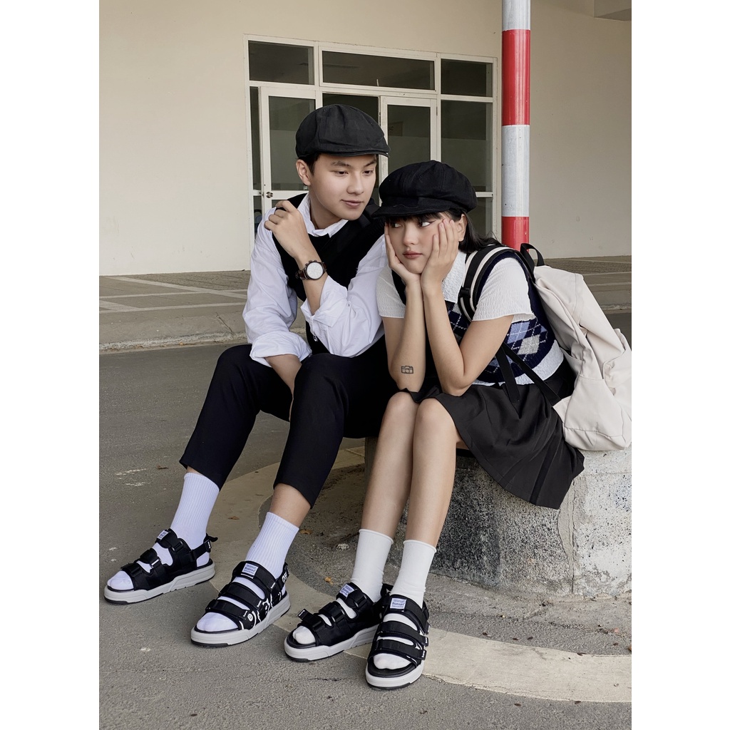 Sandal dép nam nữ Buenas SD-6868 - đen ghi in hoạ tiết - giày xăng-đan học sinh đế cao 3 phân chính hãng